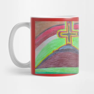 Cross on the Hill with Rainbow Horizon Mug